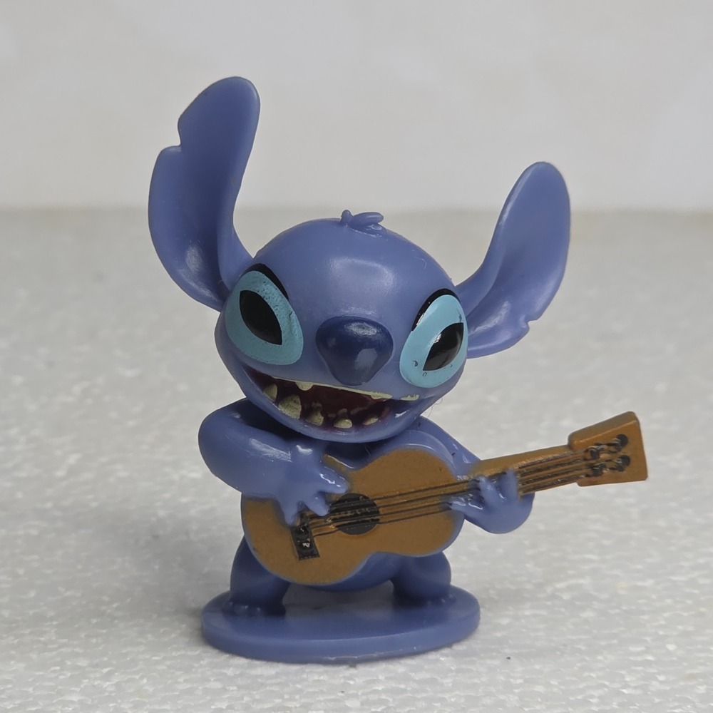 Disney Lilo & Stitch Playing Ukulele 2" Cake Topper Mini Figure Toy Blue Plastic
